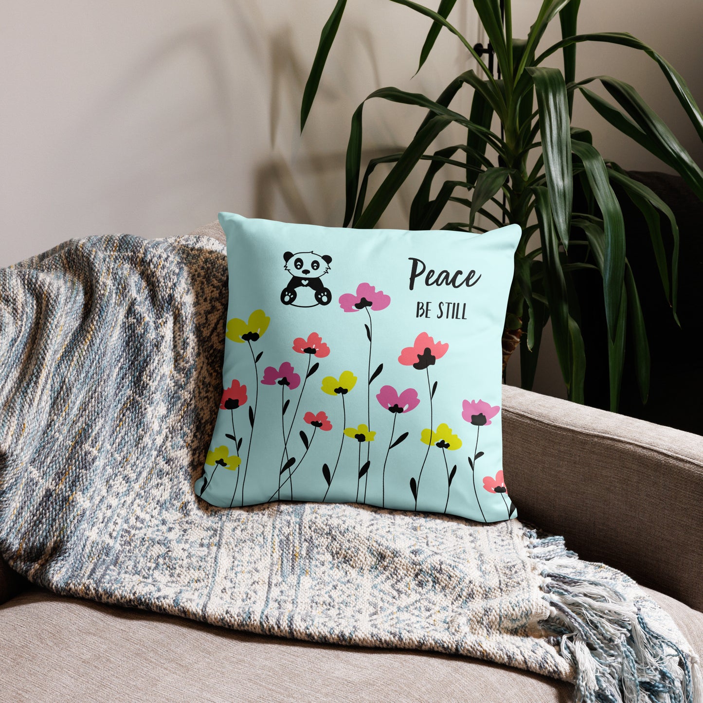 "Peace Be Still" Panda Flowers Accent Pillow - 2 Sizes