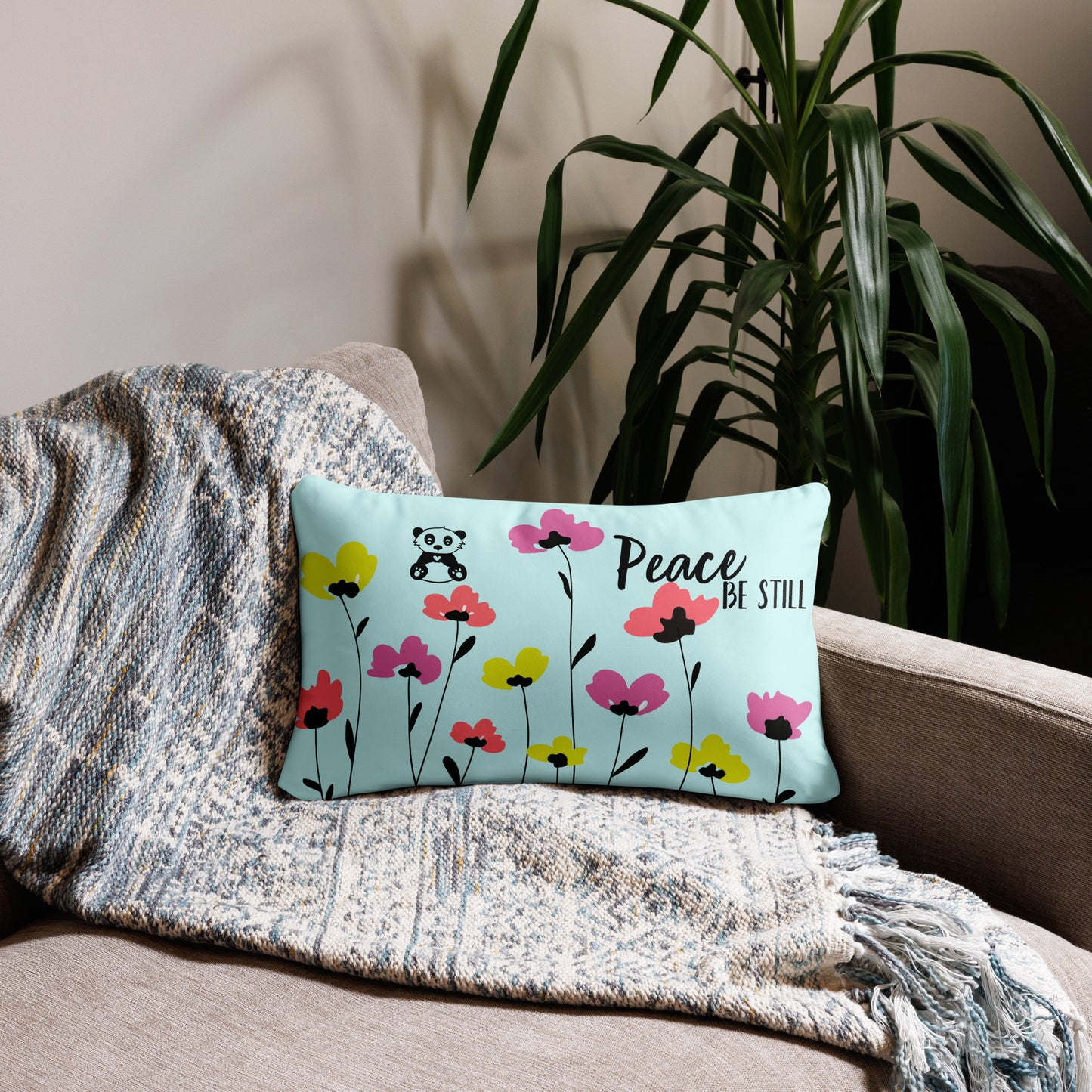 "Peace Be Still" Panda Flowers Accent Pillow - 2 Sizes