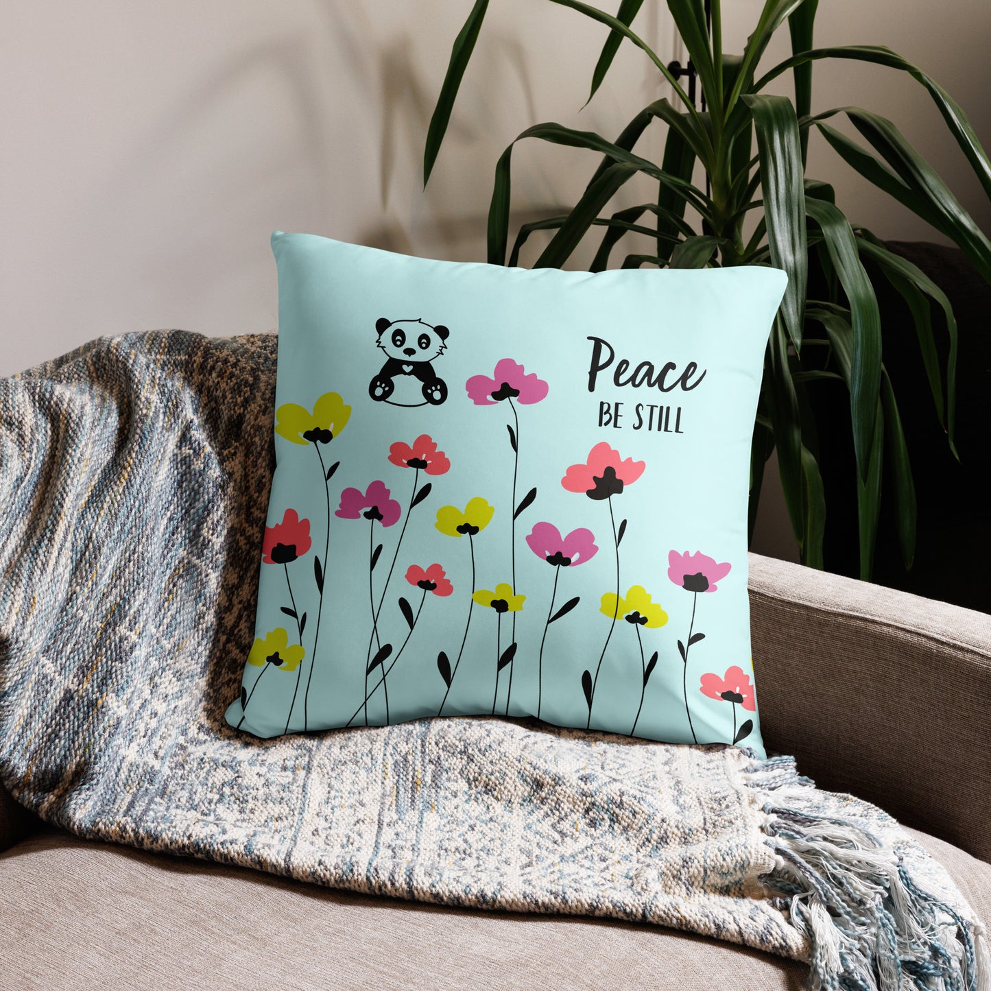 "Peace Be Still" Panda Flowers Accent Pillow - 2 Sizes